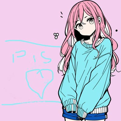 manga teen girl  in a sweater and baggy pants