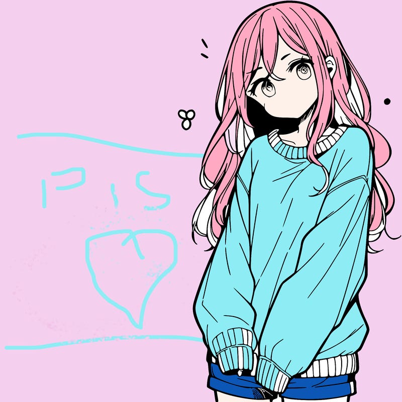 manga teen girl  in a sweater and baggy pants