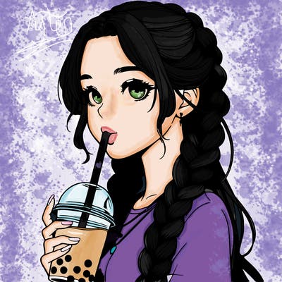 realistic girl with braided hair drinking boba
