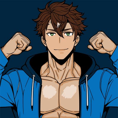 handsome muscular guy with hoodie anime