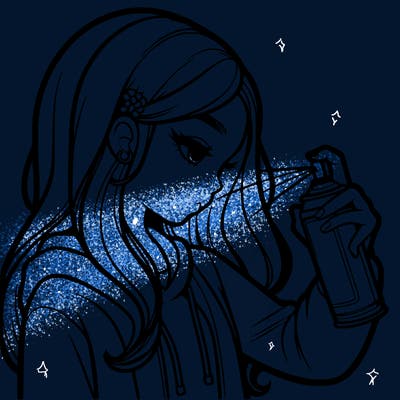 a realistic girl spray painting