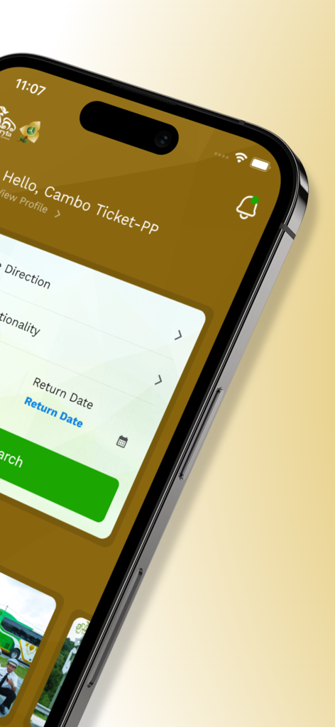 Larryta Agent - Mobile screen of Larryta Agent app showing a travel search interface with options for direction and return date