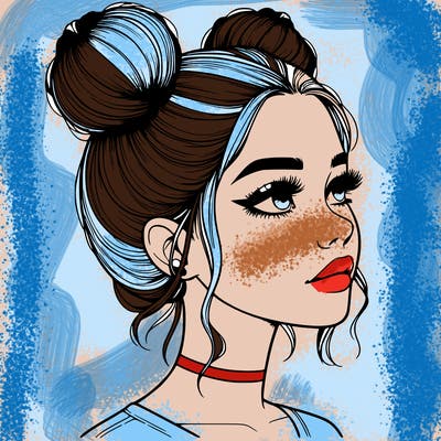 realistic girl with buns on the top of her head