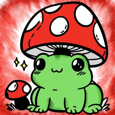 a cute frog with a mushroom hat