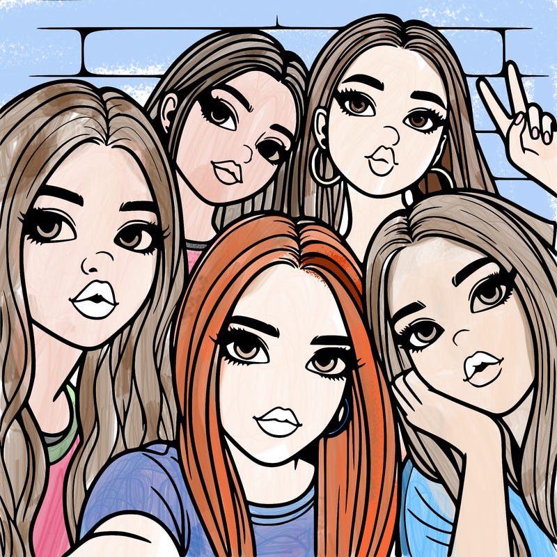 group of teen girls friends y2k up close in a selfie