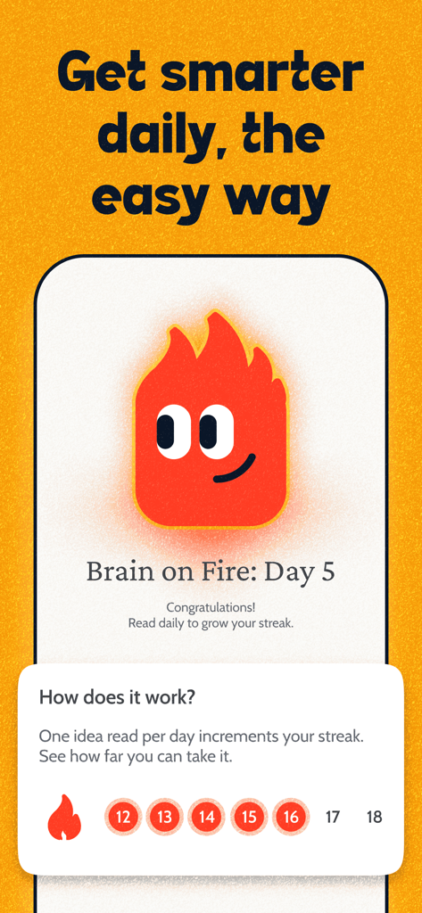 Deepstash app interface showing a daily learning streak and flame character.