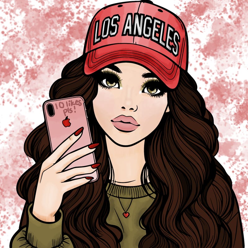 realistic beautiful girl wearing los ángeles cap holding an iphone