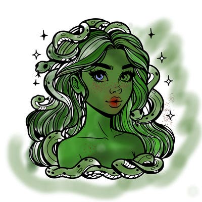 realistic girl with snakes as hair