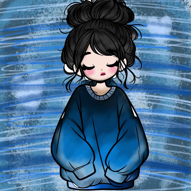 girl with baggy sweatshirt and messy bun