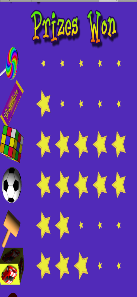 The Amazing Claw Machine Pro - 축구공과 별점 등급이 있는 초콜릿과 같은 장난감 컬렉션을 보여주는 획득한 상품 화면