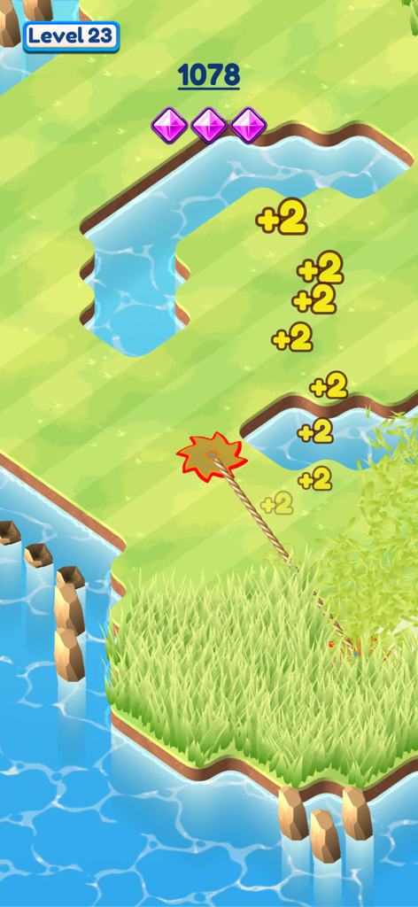 Top down view of satisfying grass cutting gameplay in the Grass Cut app level 23