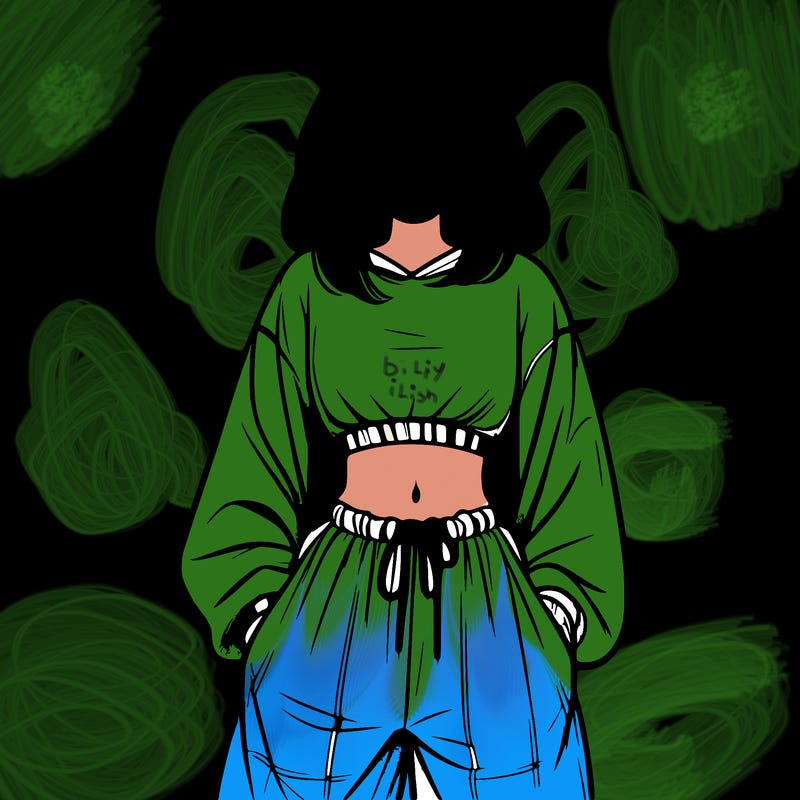 realistic girl faceless with baggy pants and a crop top