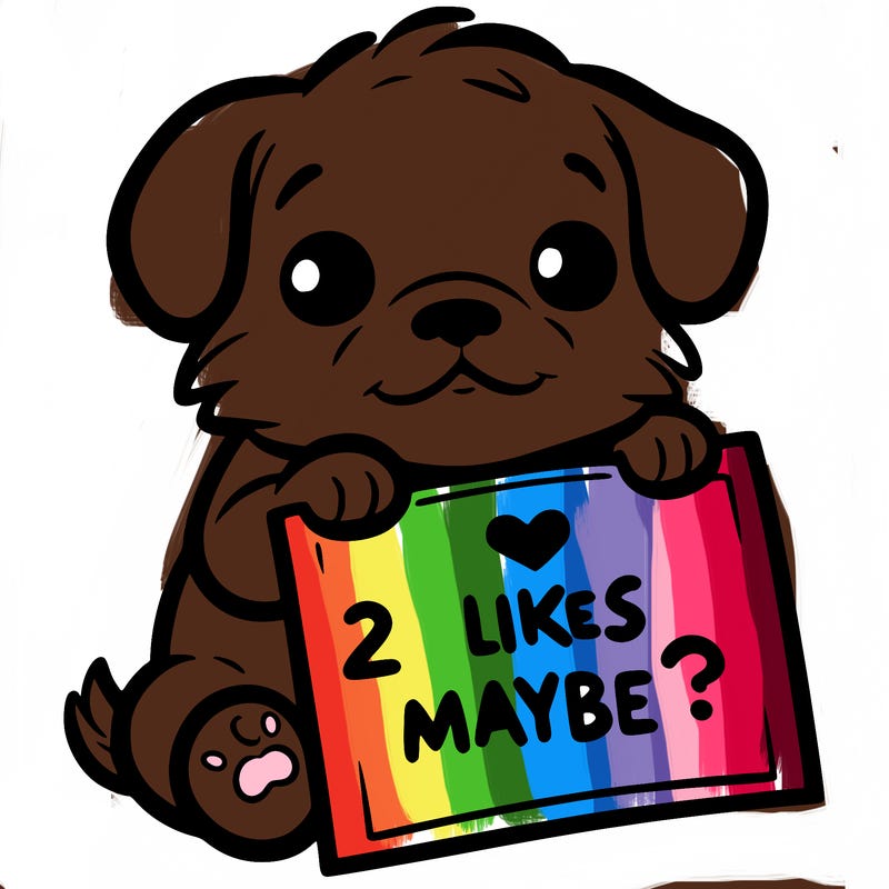 a puppy holding a sign that says 2 likes maybe?