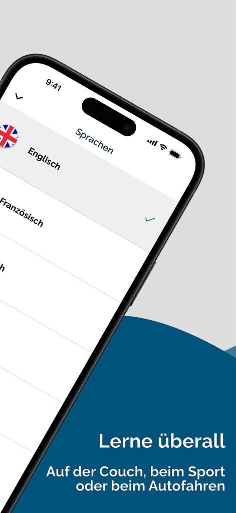 Jicki Sprachen lernen - Jicki言語学習アプリのスマートフォン画面。英語やフランス語などの利用可能な言語のリストを表示