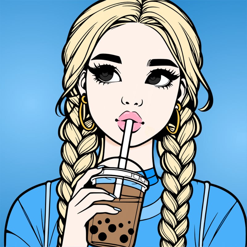 realistic girl with braided hair drinking boba