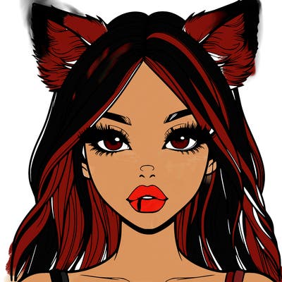 realistic girl with fox ears and realistic lips