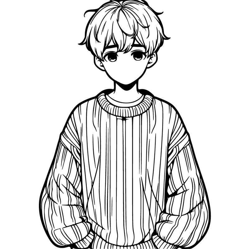 boy in over sized sweater, semi realistic close up