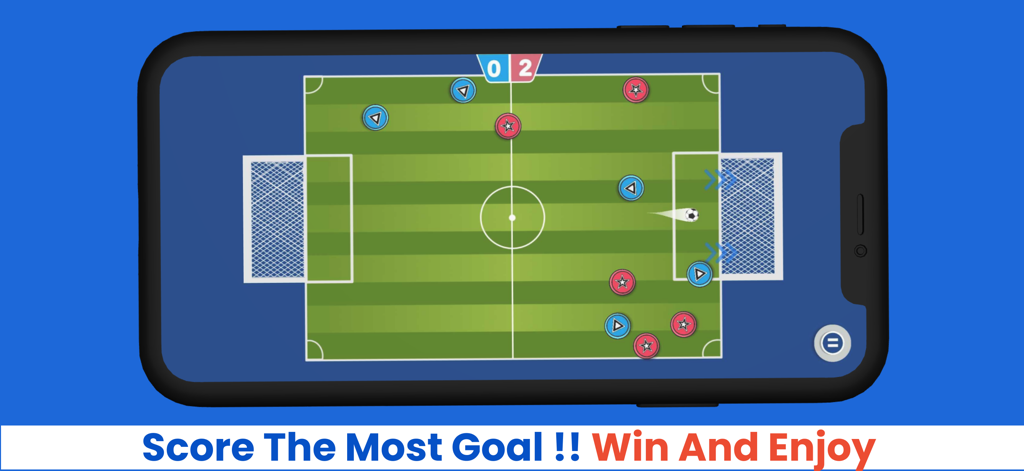Mini Soccer Star 2 Player Game - Vista cenital de un partido de fútbol offline para dos jugadores en una pantalla móvil mostrando equipos azul y rojo
