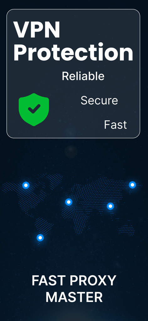 Free VPN - Fast Proxy Master - VPN protection screen with reliable secure and fast service labels
