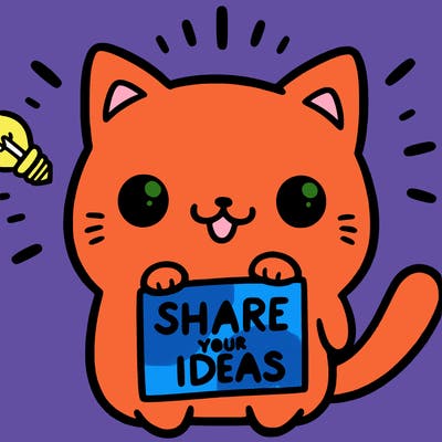 a cute cat saying share your ideas