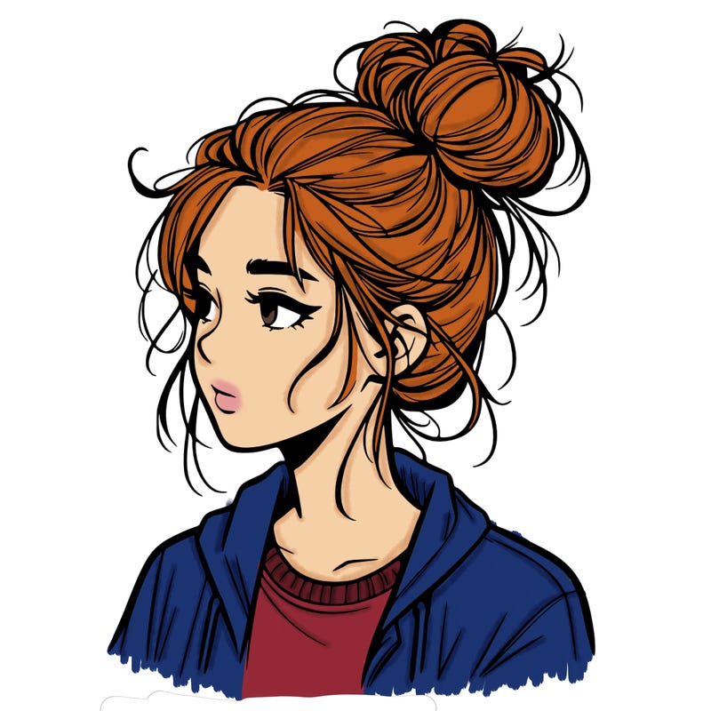 realistic teenage girl with a messy bun