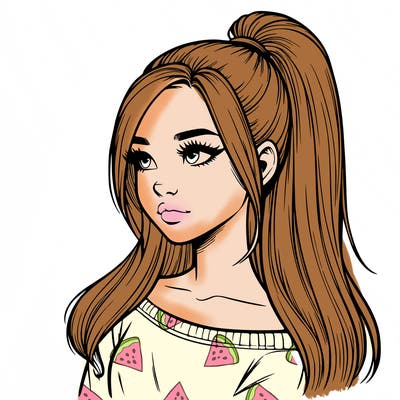 realistic girl with a high ponytail