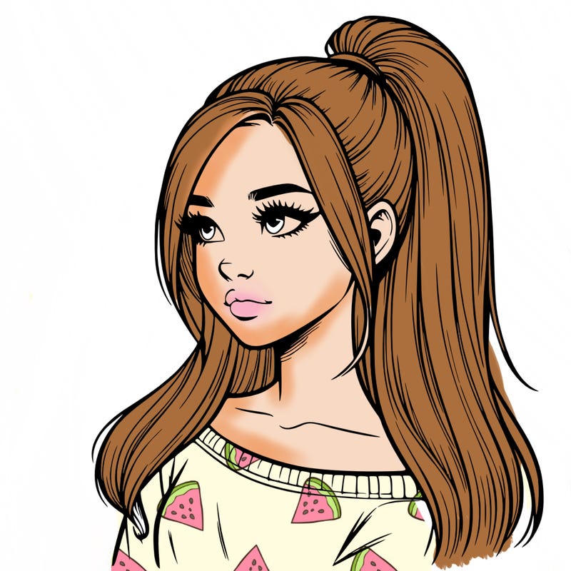 realistic girl with a high ponytail