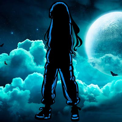 girl in baggy pants crop top and long hair