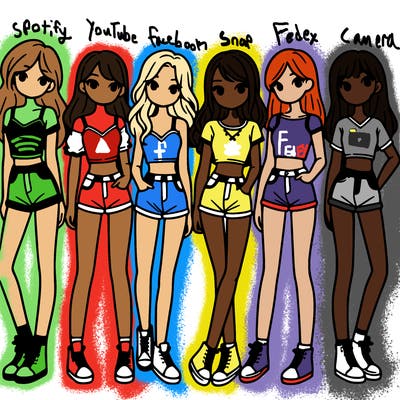 a group of girls wearing crop tops and shorts