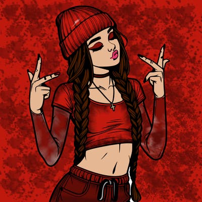 realistic teenage girl with braids and a beanie and crop top doing 🫶🏼