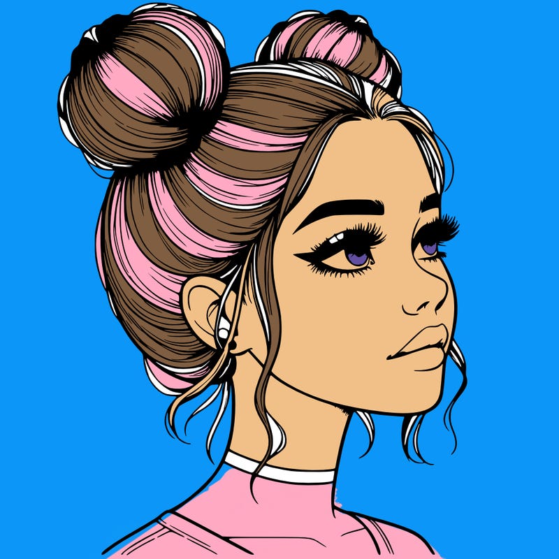 realistic girl with buns on the top of her head