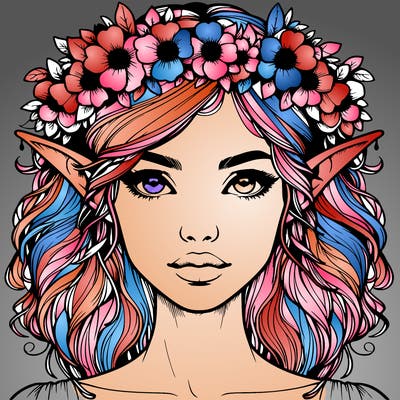 realistic female elf with flower crown