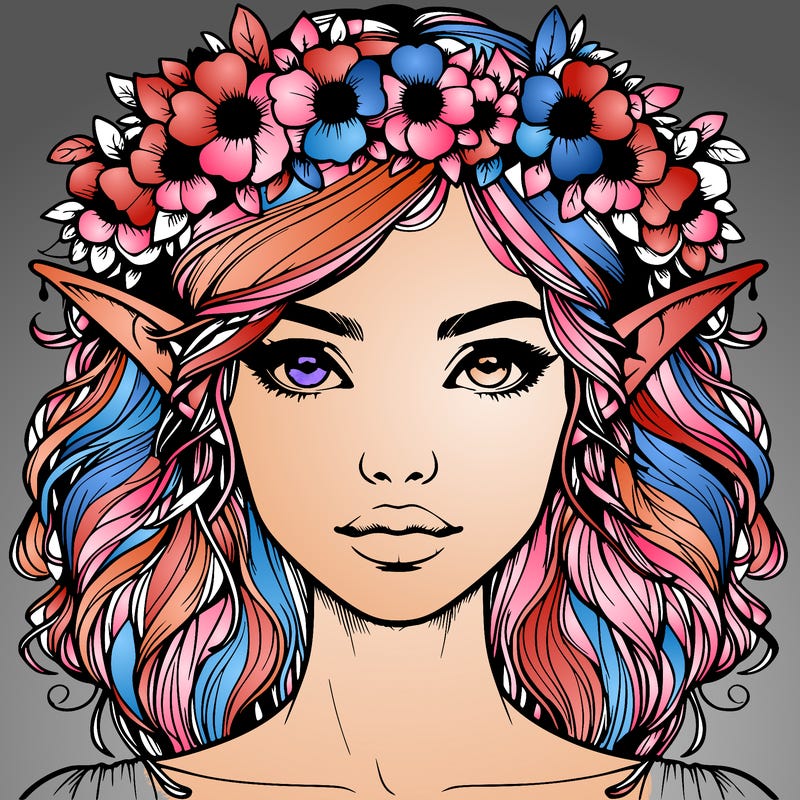 realistic female elf with flower crown
