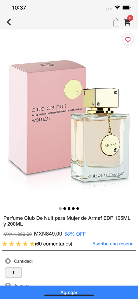 Arome México - Product page for Club De Nuit woman perfume by Armaf on the Arome Mexico mobile app