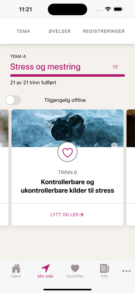 Epio - Epio app interface showing a stress and coping module with a lesson on controllable and uncontrollable sources of stress.