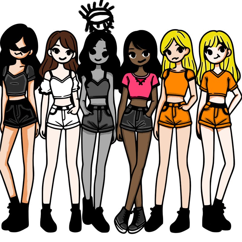 a group of girls wearing crop tops and shorts