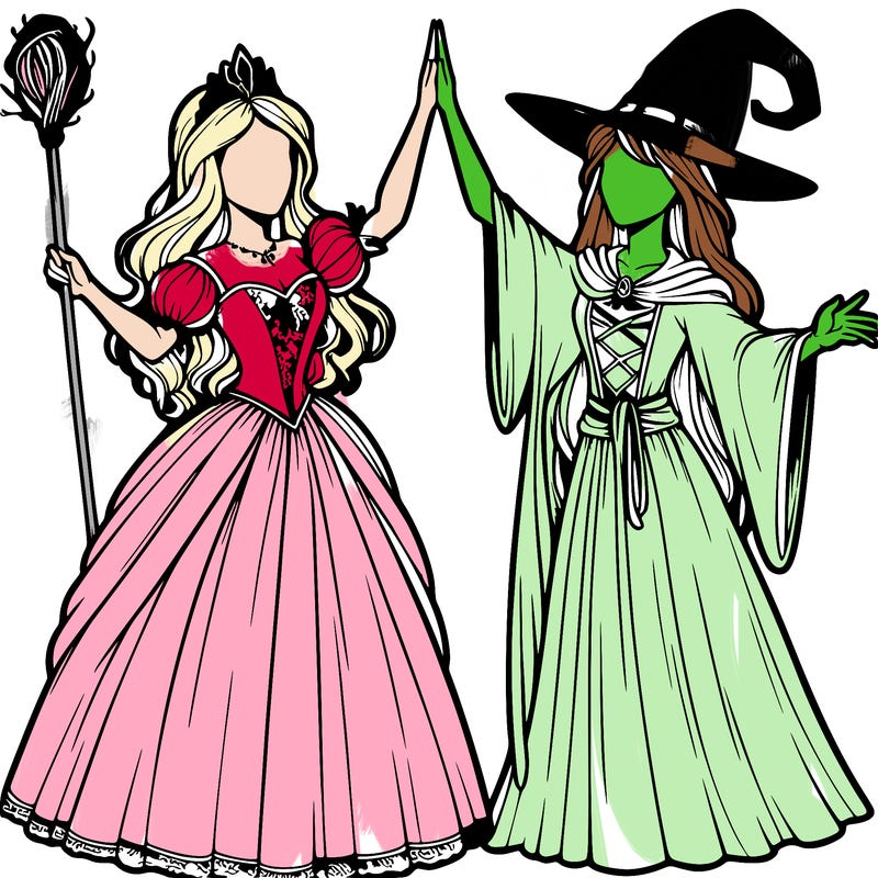 detailed realistic split of a princess and a witch