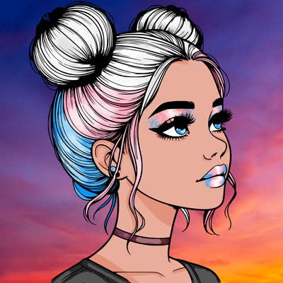 realistic girl with buns on the top of her head