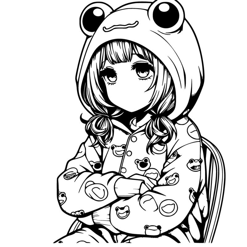 realistic girl wearing frog pjamas