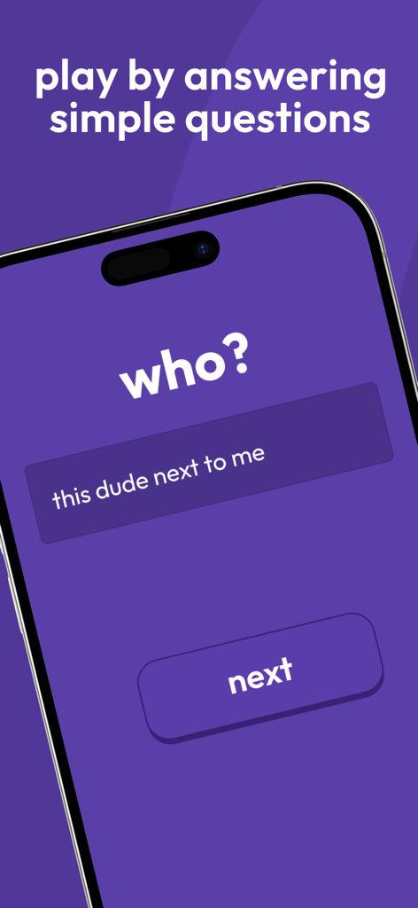 Storiado: twisted party game - Storiado app screen showing a player answering the question who to start a twisted party story