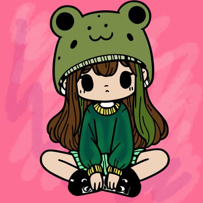 a girl wearing a frog hat and some frog socks