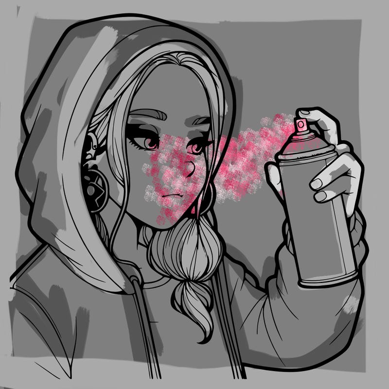 a realistic girl, spray painting