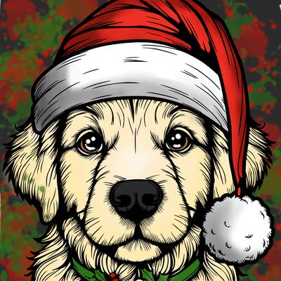 realistic dog with a christmas hat