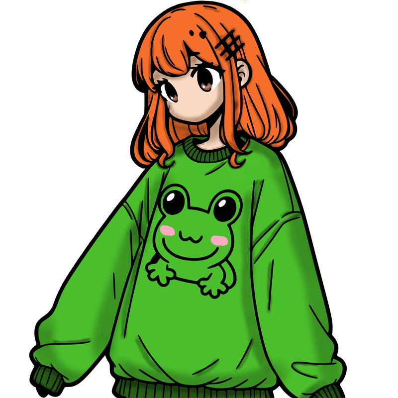 girl wearing frogging sweatshirt