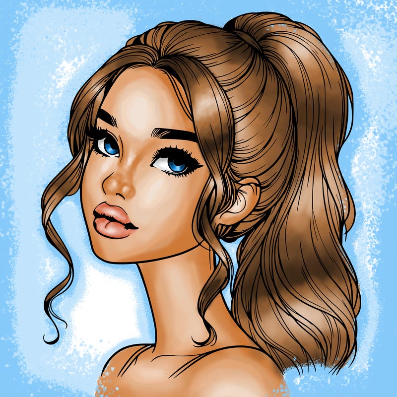 realistic girl with a ponytail on her hair and lips