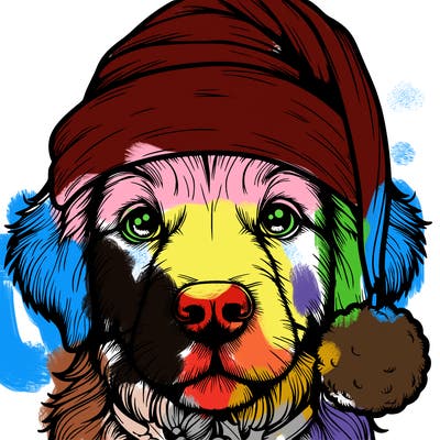 realistic dog with a christmas hat