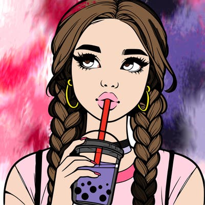 realistic girl with braided hair drinking boba