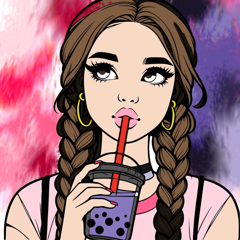 realistic girl with braided hair drinking boba