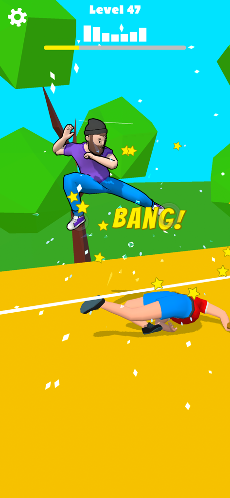 Slow Mo' Run - Personagem executando um chute de artes marciais no ar para derrotar um inimigo em Slow Mo Run