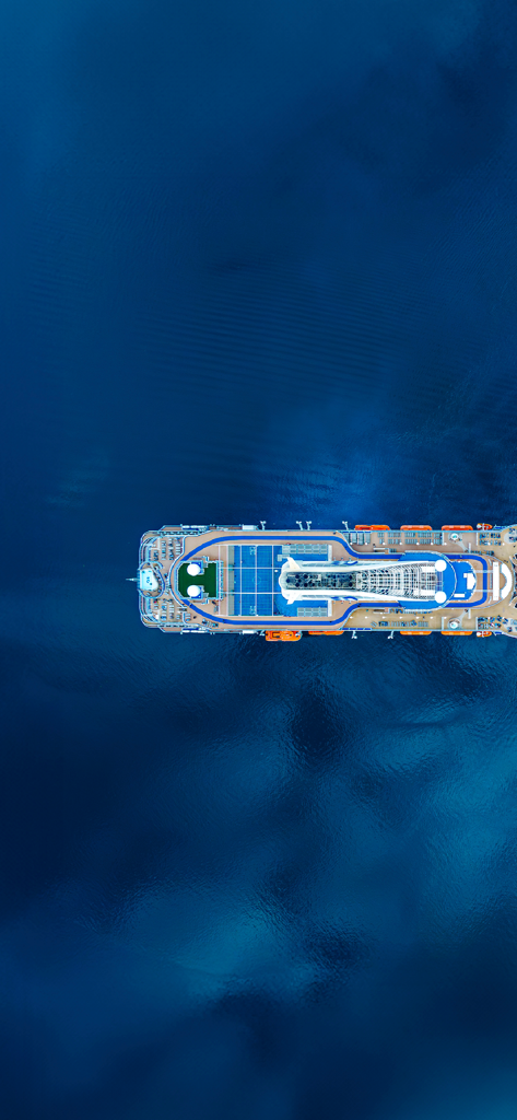 Princess Cruises - Vista aerea dall'alto di una nave Princess Cruises che naviga su un oceano blu profondo